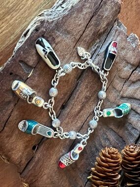Brighton Charm Shoe Bracelet Fine Silver Plated Chain Links .999 Sandals Loaf